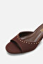 Halivelle Brown Nubuck Women's Stylish New Season Pointed Toe Studded Detailed Comfortable Thin Short Kitten Heeled Slippers - 5