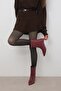 Burgundy Color Women's Thin Heeled Boots - 2