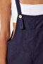 Women's Navy Blue Summer Gabardine Gardener Overalls with Front Pocket and Straps - 5
