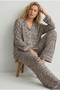Grey Mixed Color Soft Textured Knitwear Winter Knitted Buttoned Pajama Set7954-5
