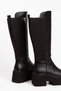 Black Faux Leather - Comfortable Boots with High Thick Heels and Stretchable Elastics - 5