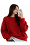 Red Crew Neck Oversize Women's Knitwear Sweater