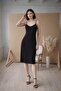 Black Viscose Combed Cotton - Comfortable Summer Dress with Thin Straps - 6