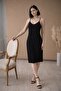 Black Viscose Combed Cotton - Comfortable Summer Dress with Thin Straps - 3