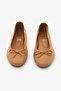Tan Genuine Leather Women's Ballerinas with Bow Detail - 6