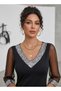 Women's Long Tulle Sleeves V-Neck Sequin Dress - 3