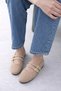 Beige Suede Color Ballerina Ballerinas with Studs and Double Buckles for Women |   Daily Comfortable Flat Sole Mary Jane Shoes - 3