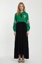 Women's Green Judge Collar Embroidered Color Block Long Length Shirt Dress Bcvl-24996
