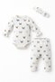 Baby Girl Butterfly Patterned Lace Balloon Sleeve Snap Fastener 3-Piece Set with Hair Band - 2