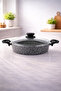 Eco Diez 24 cm Granit Flat Pot Gray |   Non-Stick Roasted Rice Pot with Glass Lid |   Scratch Resistant Large Volume Granite Cookware