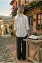Natural Linen Fabric Oversize Loose Fit Women's Shirt – Summer Comfortable Cut White - 4