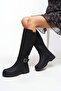 Alta Premium Buckle Detailed Women's Long Boots Black Matte