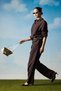 Men's Baggy Striped 100% Cotton Shirt and Trousers Two-Piece Set Brown - 4