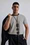 Men's regular fit striped basic t-shirt ecru - 5