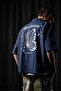 Men's Back Printed Short Sleeve 100% Cotton Shirt Navy Blue - 6