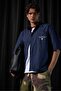 Men's Back Printed Short Sleeve 100% Cotton Shirt Navy Blue - 5