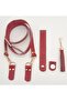 Red Genuine Leather 130X2.3 cm Adjustable Handle Tassel Bag Set Light Gold Metal