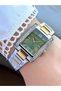 Rectangle Stone Green Dial Gold & Silver Metal Cord Women Wrist Watch - 2