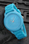 Women's Blue Silicone Cord Plastic Frame Blue Line Display Sport Wristwatch - 4