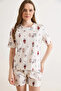 Women's Teddy Bear White 100% Cotton Shorts Pajama Set Pjm-00000027 - 2