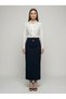 Apsen Women's Navy Blue Seasonal Long Pencil Skirt with Bow Detail 2108-95