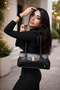Women's Black Lock Closure Baguette Leather Hand and Shoulder Bag