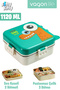 Lunch Box 1120 ml Leak-Proof, Non-Mixing, Three-Compartment, New Generation Lunch Box with Sauce Bowl and Steel Spoon -Dino