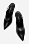 Black Leather Pointed Toe Wedge Heel Open Back Women's Shoes Luigi - 5