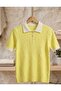 Polo Collar Soft Textured Hair Knit Patterned Knitwear Top T-Shirt Yellow - 3
