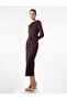 Slim Fit Long Sleeve Round Boat Neck Draped Detail Pencil Dress - 2
