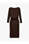 Slim Fit Long Sleeve Round Boat Neck Draped Detail Pencil Dress - 5