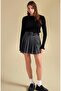 Alizstore Belt Detailed High Waist Pleated Mini