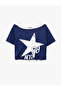 Comfortable Fit Athlete Detailed Off-The-Shoulder Short Sleeve Crop Printed T-Shirt - 3