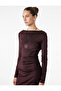 Slim Fit Long Sleeve Round Boat Neck Draped Detail Pencil Dress - 3