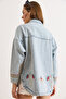 Women's Light Blue Front and Back Floral Embroidery Detailed Washed Denim Jacket Ckt-19000521 - 6