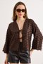 Women's Brown Textured Seasonal Jacket with Tie Detail Ckt-19000518 - 2
