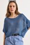 Women's Indigo Boat Neck Bat Mercerized Knitwear Blouse Blz-19003277