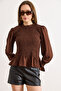 Women's Brown Collared Button Closure Modal Gipe Detailed Blouse Blz-19003279 - 2