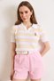 Women's White Polo Collar Teddy Bear Embroidered Seasonal Knitwear Blouse Blz-19003283 - 2