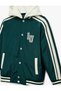 Long Sleeve Pocketed Oversized College Jacket with Detachable Hood - 3