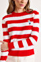 Women's Red Teddy Bear Embroidered Striped Knitwear Blouse Blz-19003280 - 5