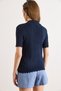 Women's Navy Blue Polo Collar Sleeve and Hem Wavy Cotton Knitwear Blouse Blz-19003285 - 6
