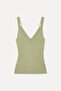 Women's Green Glittery V-Neck Sleeveless Knit Sweater - 5