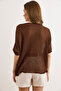 Women's Brown Wrap-Front Mercerized Knitwear Blouse Blz-19003276 - 6