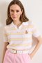 Women's White Polo Collar Teddy Bear Embroidered Seasonal Knitwear Blouse Blz-19003283 - 4