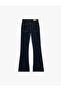 Slim Fit High Waist Buttoned Pocketed Spanish Flare Denim Trousers - Flare Jean - 6