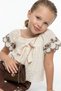 My Little Girl's Embroidery Detailed Ruffle Sleeve Blouse, Velvet Skirt and Bag - 3-Piece Set for Girls - a - 2