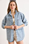 Women's Light Blue Double Pocket Snap Closure Denim Shirt Jacket Ckt-19000519