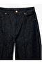 Regular Waist Ribbed Wide Leg Denim Trousers with Buttoned Pockets - Wide Leg Jeans - 6