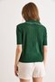 Women's Emerald Green Stripe Detailed Polo Collar Openwork Knitwear Blouse Blz-19003227 - 5